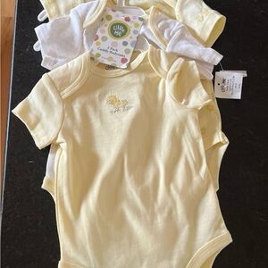 Little Me Yellow & White Baby Short Sleeve Bodysuit Set